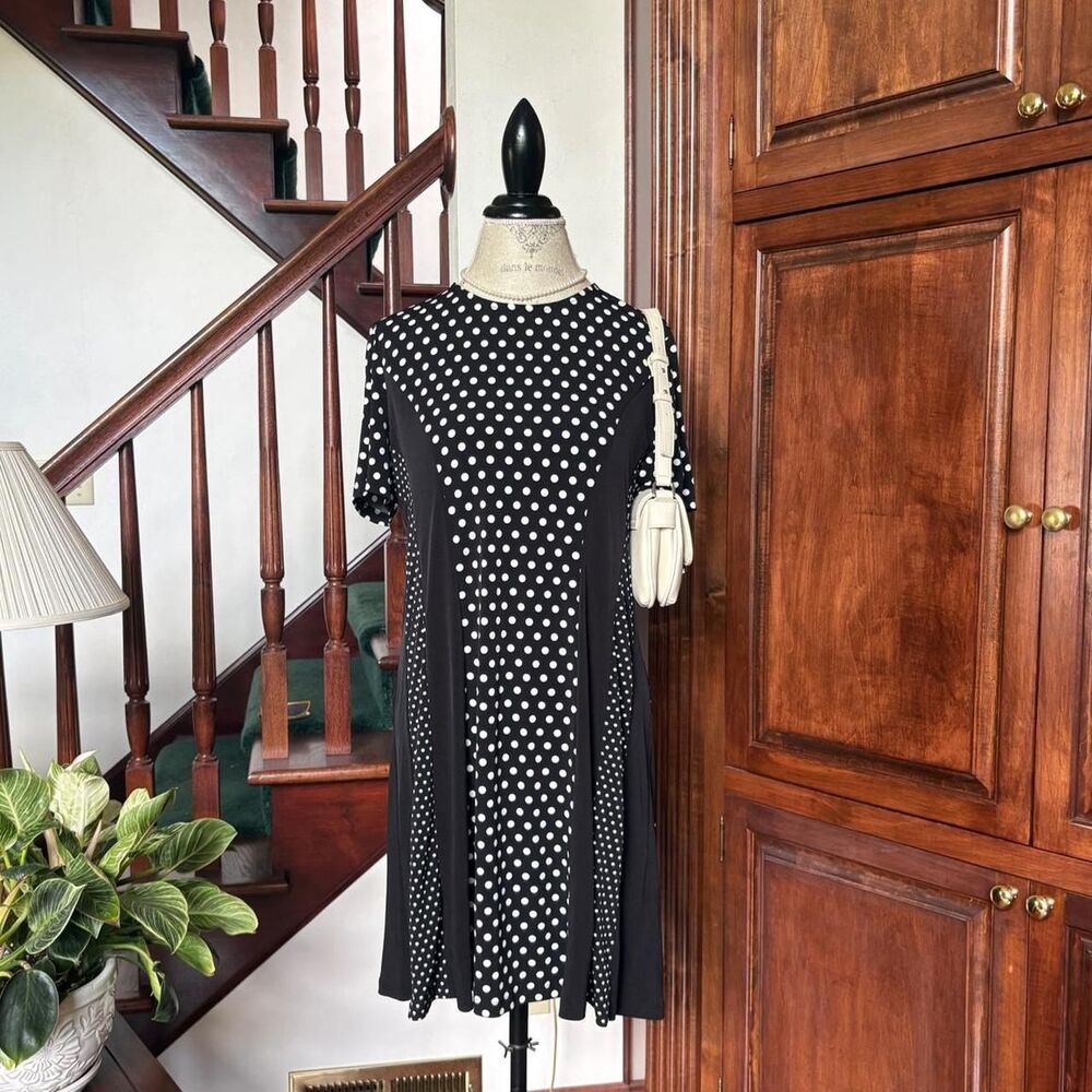 Michael Kors Black and White Pola Dot Dress Short Sleeve Loose Fit